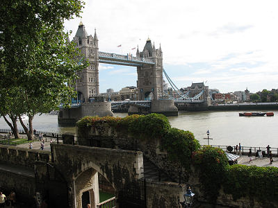 Tower Bridge taken from inside the walls of The Tower of London